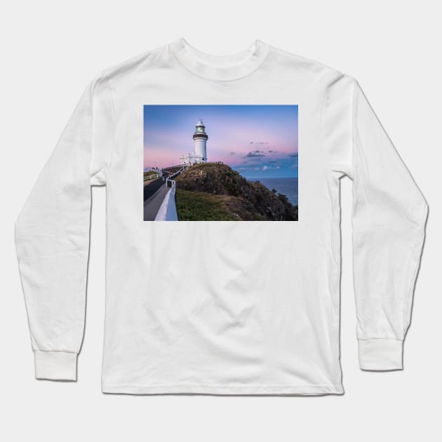 Byron Bay Lighthouse at Dusk Long Sleeve T-Shirt by LukeDavidPhoto